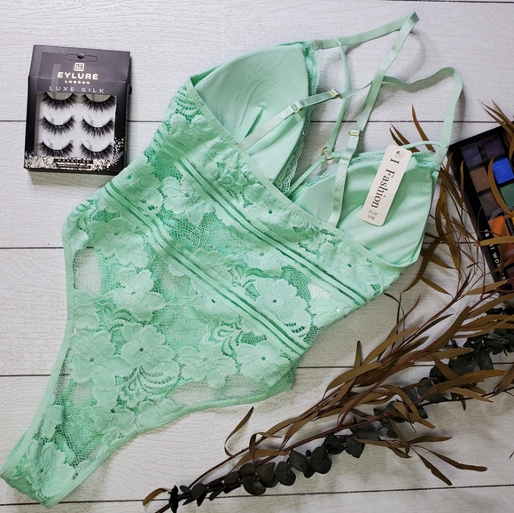 Spaghetti Strap Lace Trim Bodysuit - Picture 2 of 4